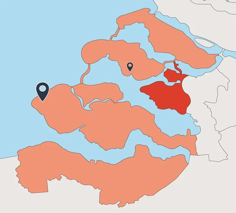 Landkaartje Zeeland Tholen Aangeenbrug